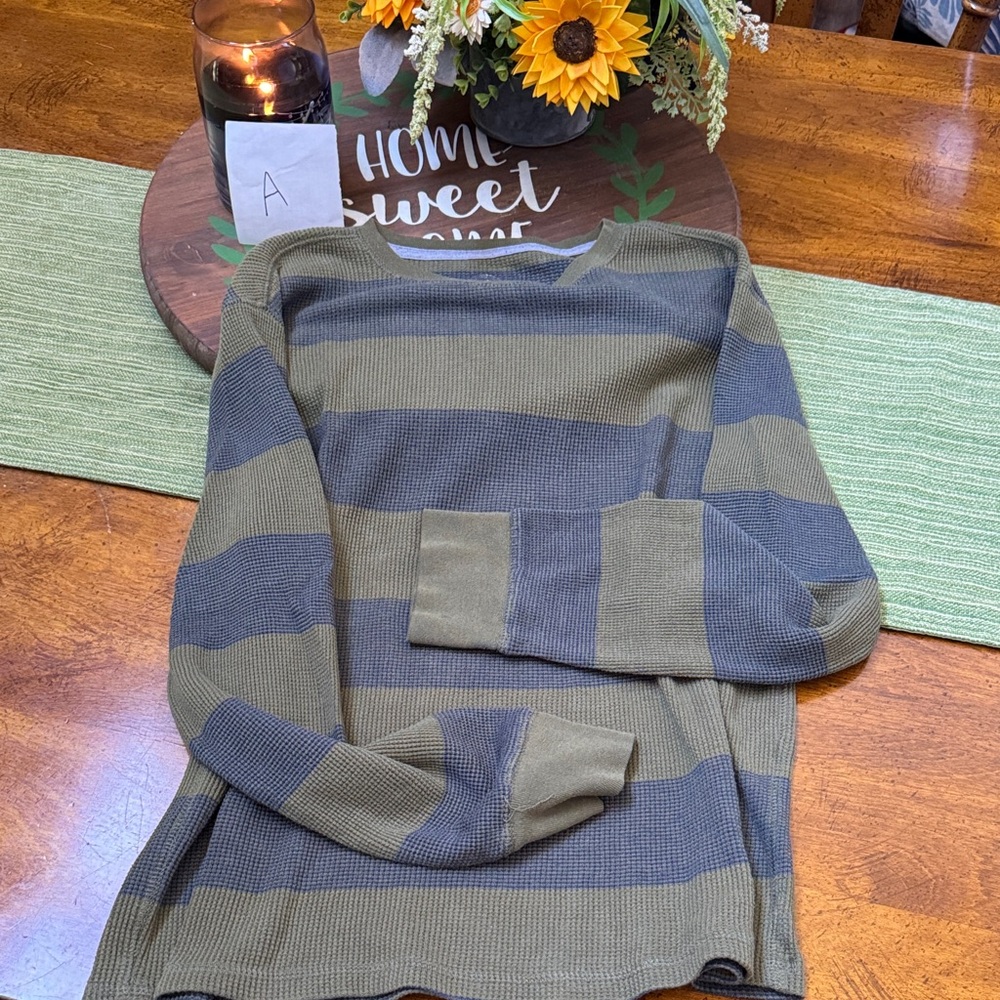 Wonder Nation Olive and Charcoal Striped Long Sleeve Tee